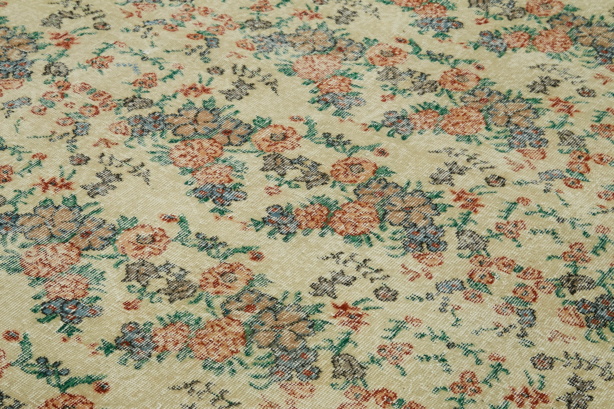 Handmade Wool Area Rug – Vintage Cotton Rug, Beige Wool, 6'5''x10'1'' Classic Style