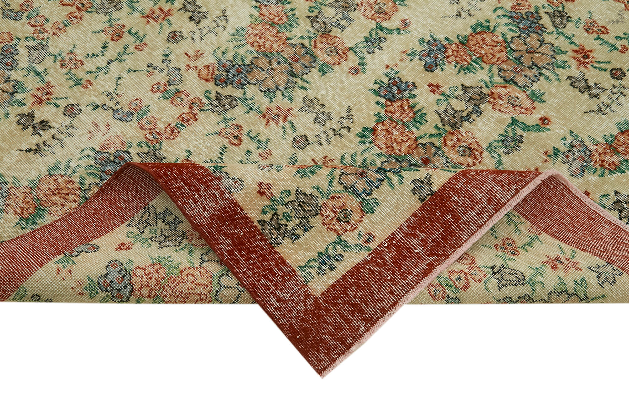 Handmade Wool Area Rug – Vintage Cotton Rug, Beige Wool, 6'5''x10'1'' Classic Style