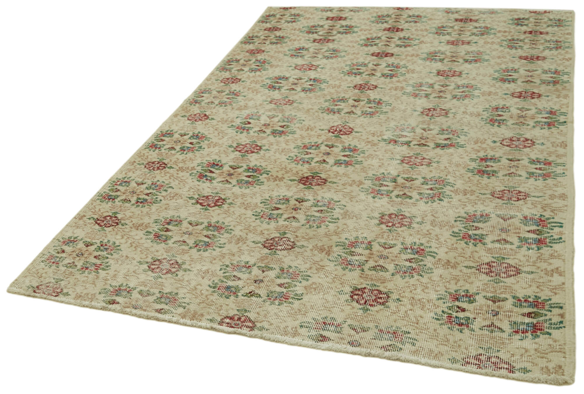 Handmade Wool Area Rug – Vintage Cotton Rug 5'5'' x 8'6'' | Neutral Beige Soft Carpet