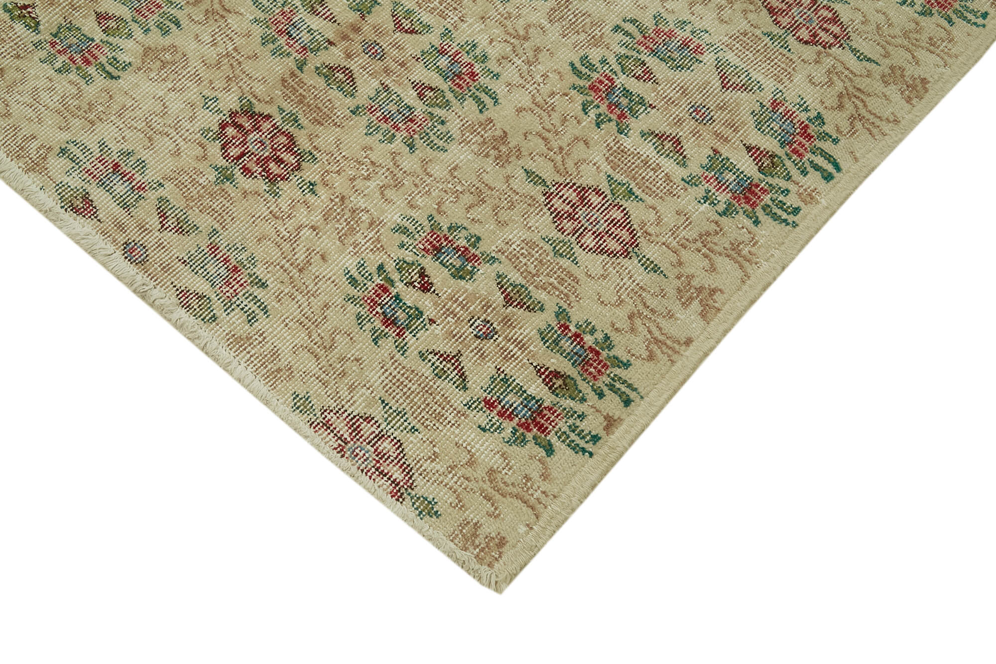 Handmade Wool Area Rug – Vintage Cotton Rug 5'5'' x 8'6'' | Neutral Beige Soft Carpet