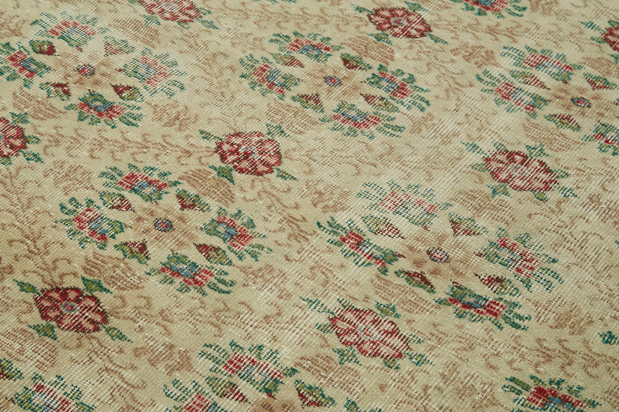 Handmade Wool Area Rug – Vintage Cotton Rug 5'5'' x 8'6'' | Neutral Beige Soft Carpet