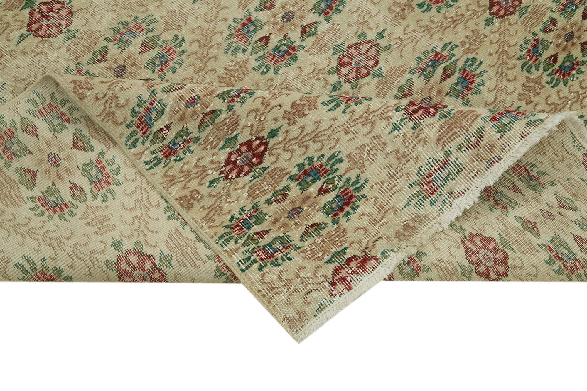 Handmade Wool Area Rug – Vintage Cotton Rug 5'5'' x 8'6'' | Neutral Beige Soft Carpet
