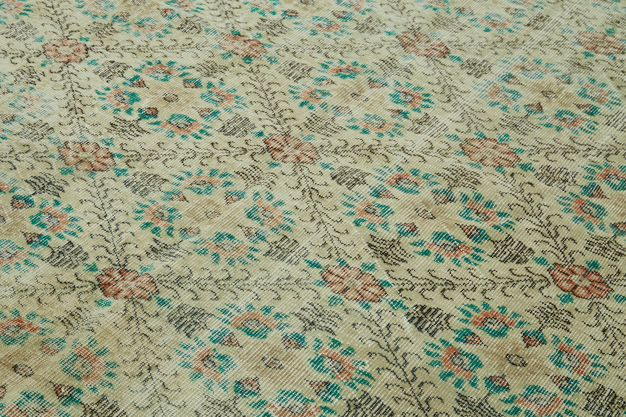 Handmade Wool Area Rug - Vintage Cotton Rug, Neutral Beige, 5'10''x9'5''