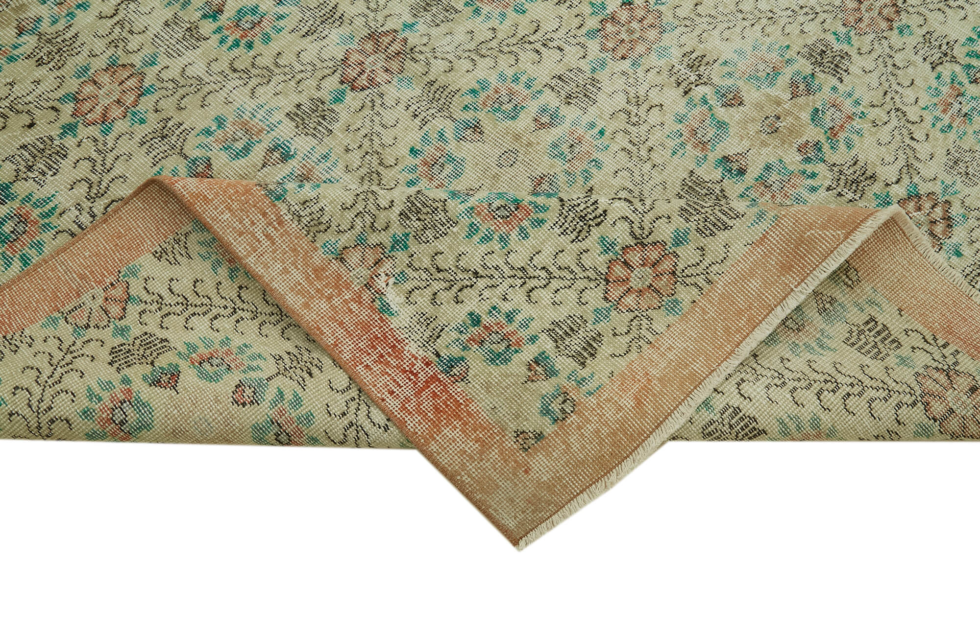 Handmade Wool Area Rug - Vintage Cotton Rug, Neutral Beige, 5'10''x9'5''