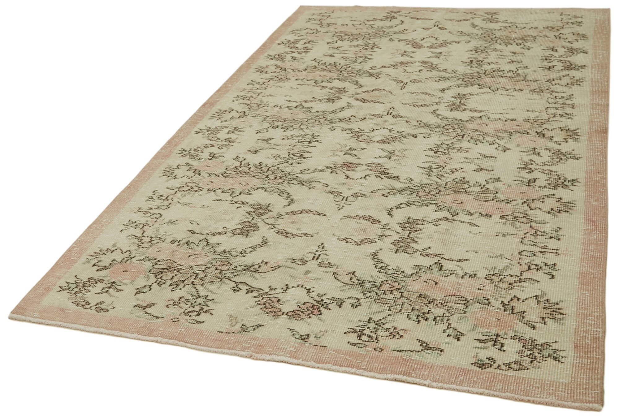 Handmade Wool Area Rug – Vintage Cotton Rug, Beige Wool Carpet 5'4''x8'6''