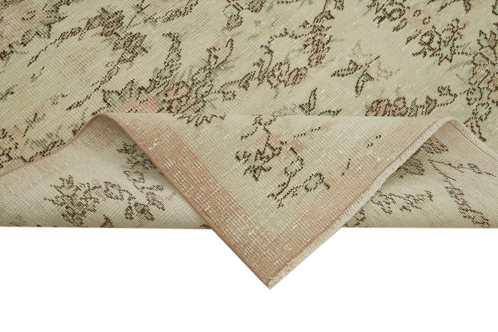 Handmade Wool Area Rug – Vintage Cotton Rug, Beige Wool Carpet 5'4''x8'6''