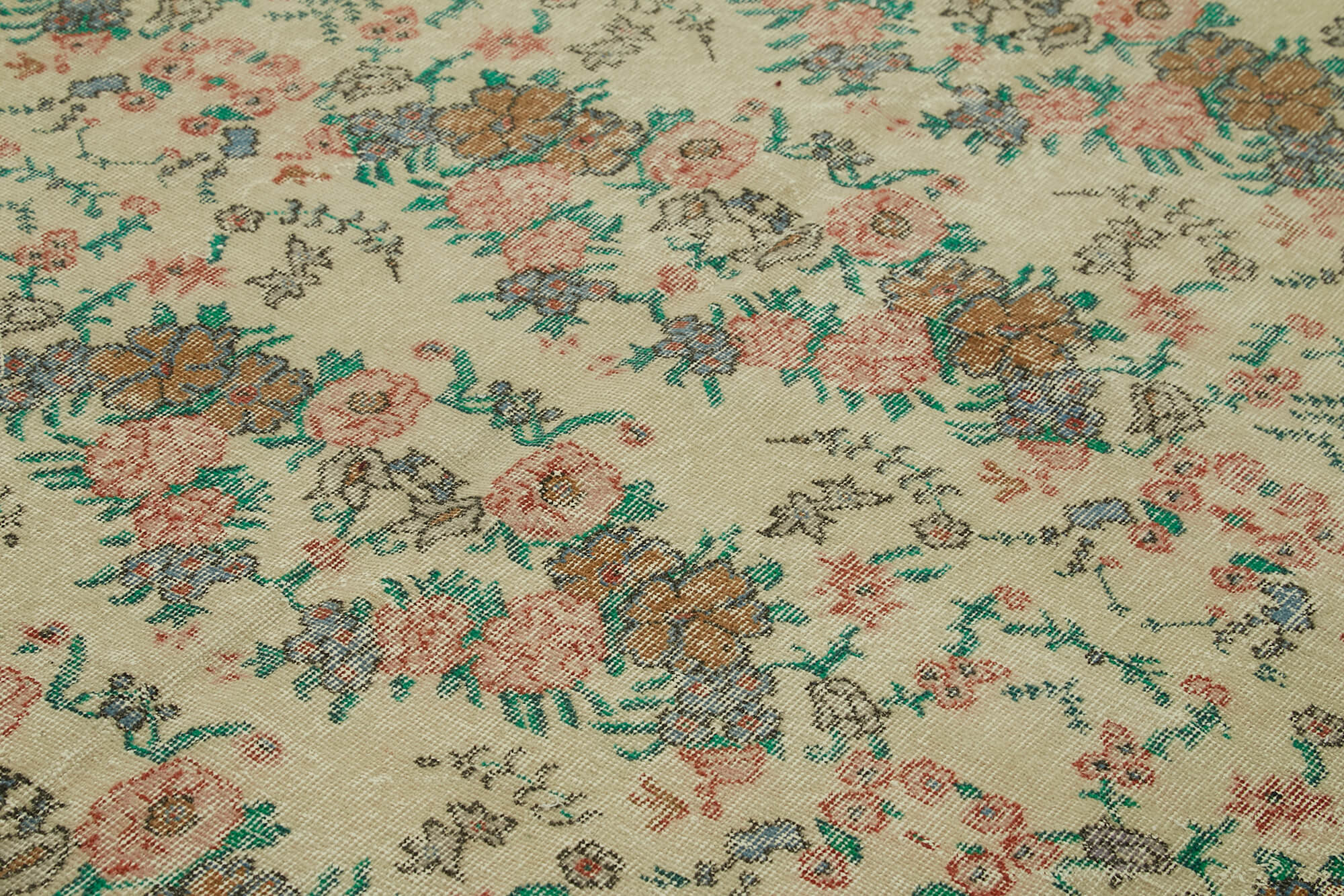Handmade Wool Area Rug – Vintage Cotton Rug 6'4'' x 9'9'' Beige Classic Woven Carpet