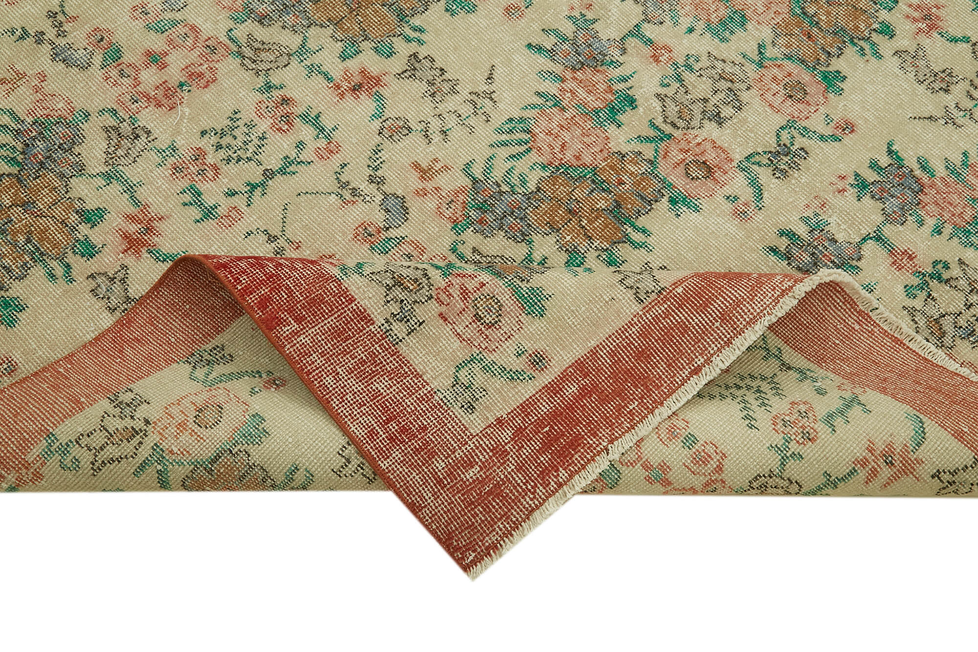 Handmade Wool Area Rug – Vintage Cotton Rug 6'4'' x 9'9'' Beige Classic Woven Carpet