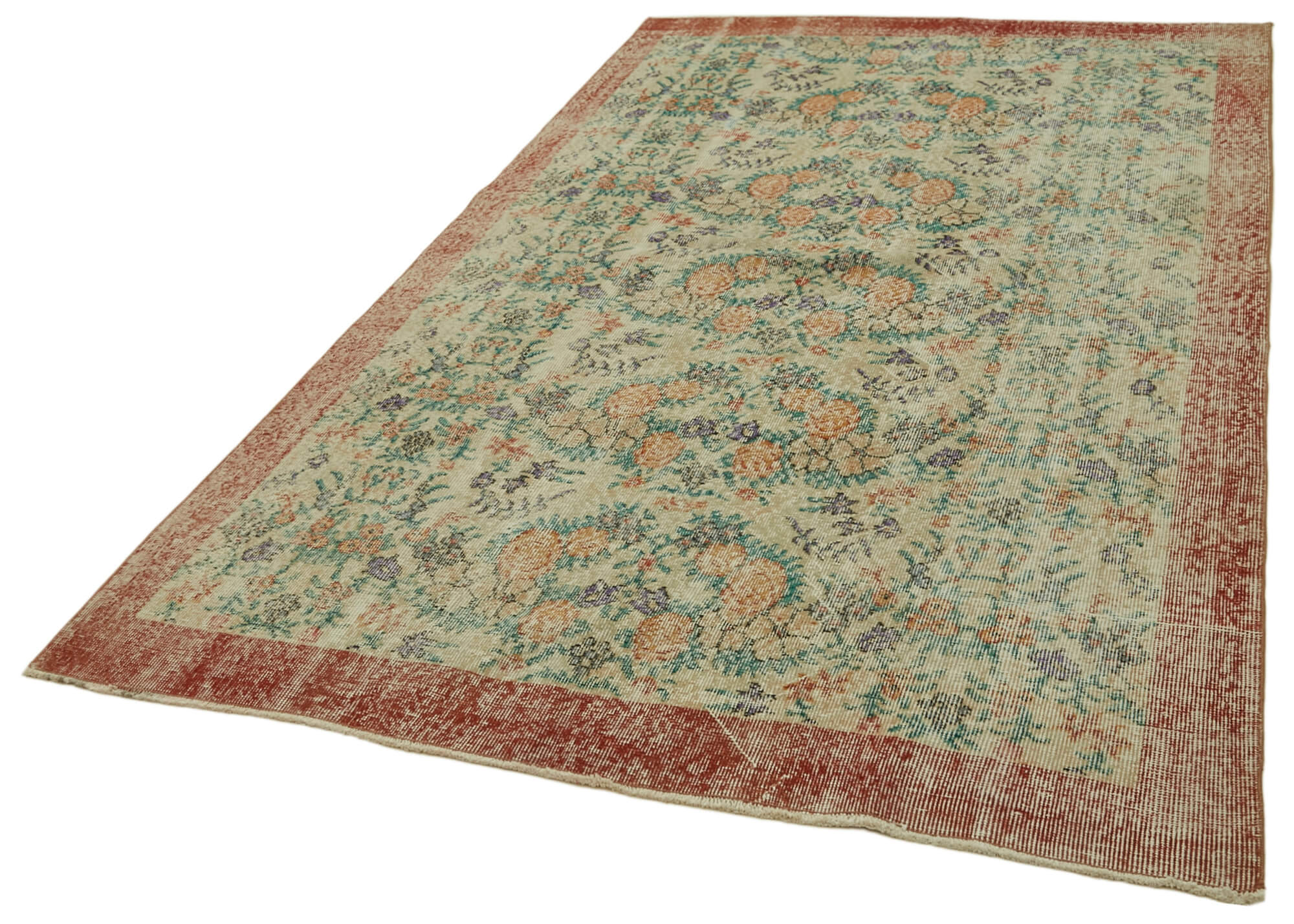 Handmade Area Rug – Vintage Cotton Wool Blend Classic Beige Carpet 5'5" x 9'1"