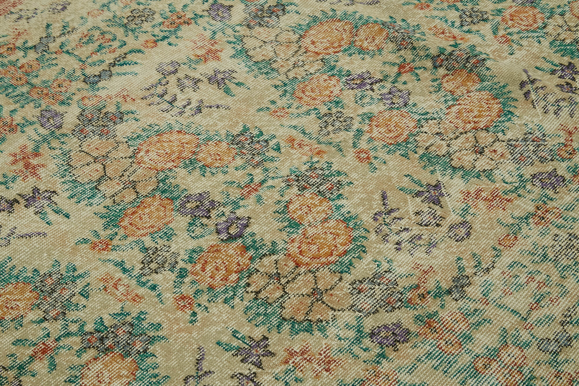 Handmade Area Rug – Vintage Cotton Wool Blend Classic Beige Carpet 5'5" x 9'1"