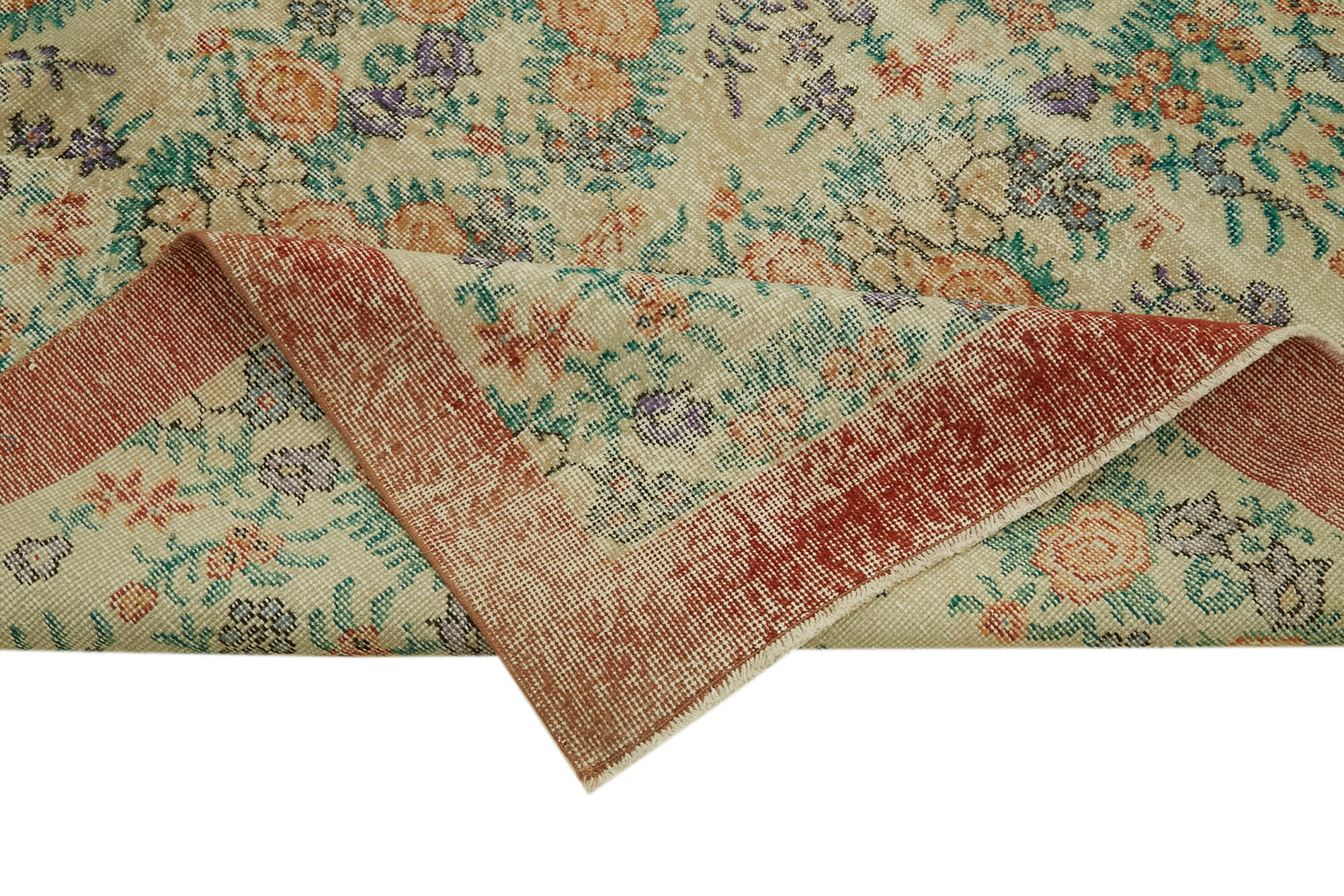 Handmade Area Rug – Vintage Cotton Wool Blend Classic Beige Carpet 5'5" x 9'1"