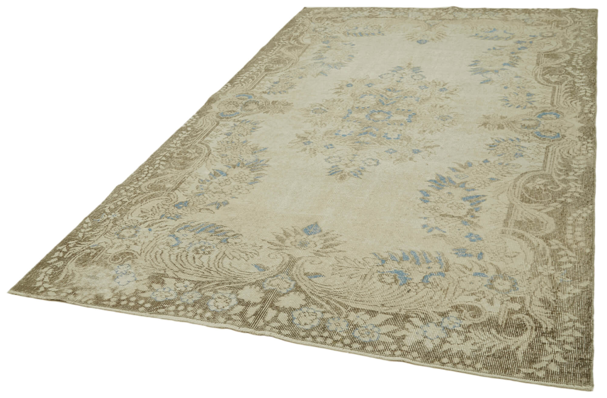 Handmade Wool Area Rug – Vintage Cotton Rug, Beige Neutral Color Carpet 5'10''x9'5''