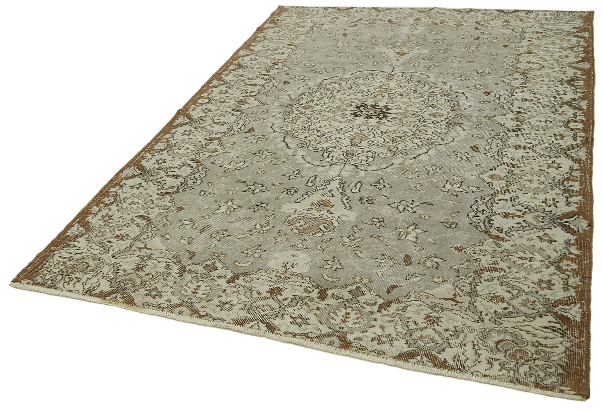 Handmade Vintage Area Rug – Neutral Beige Cotton Wool Carpet 5'8" x 8'6"
