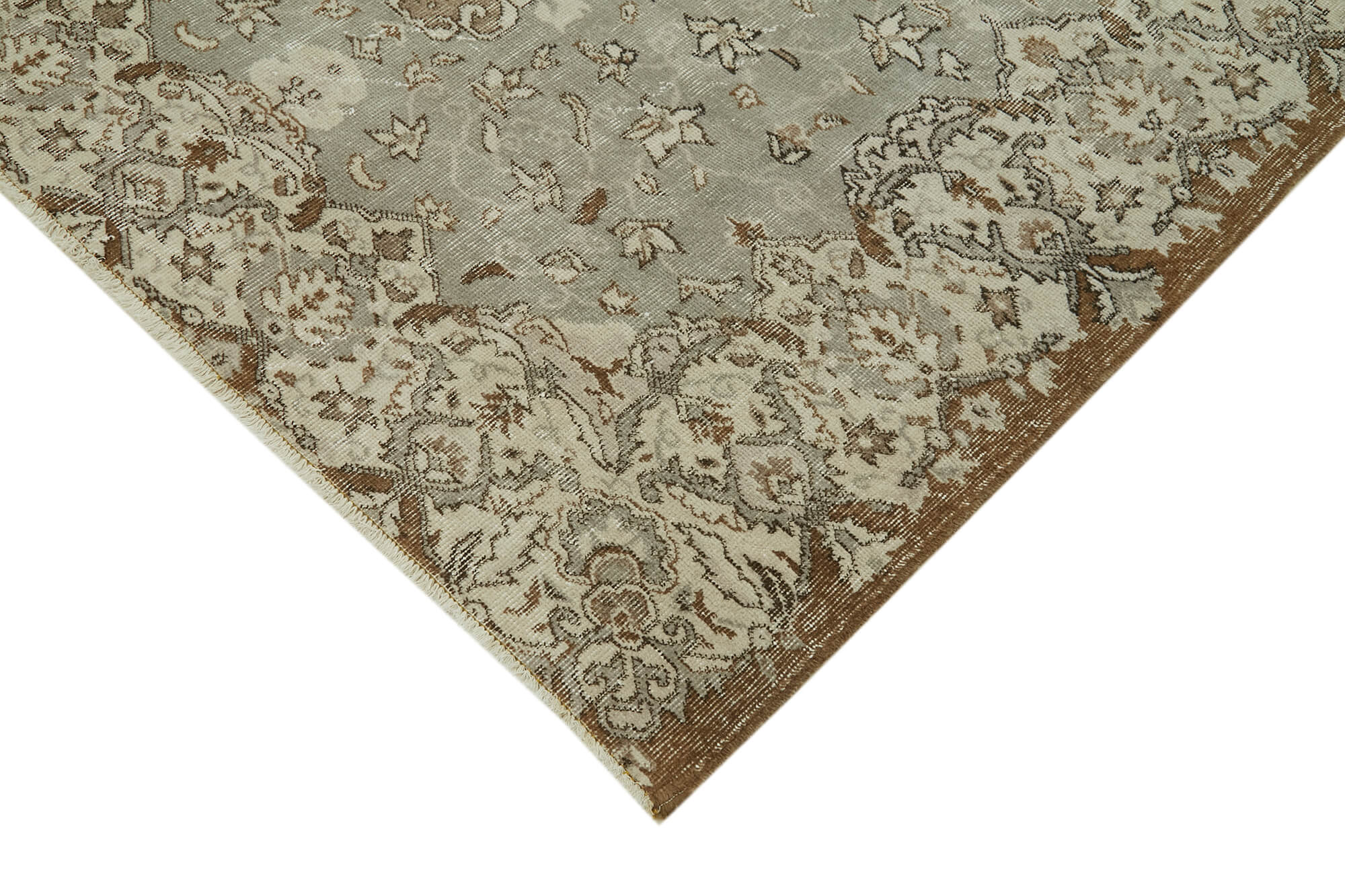 Handmade Vintage Area Rug – Neutral Beige Cotton Wool Carpet 5'8" x 8'6"