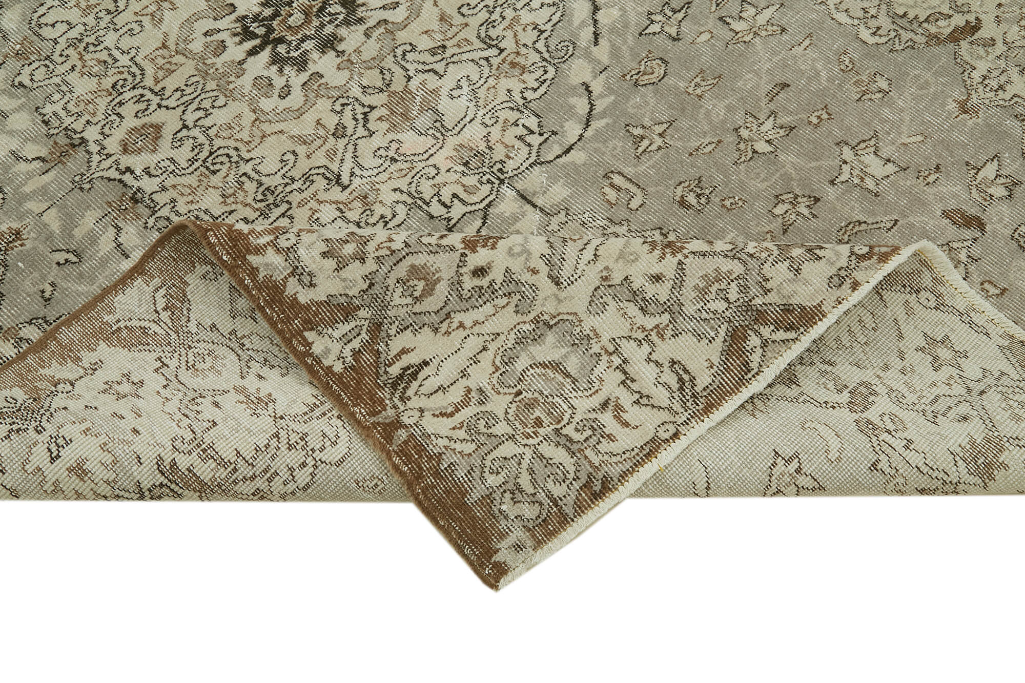 Handmade Vintage Area Rug – Neutral Beige Cotton Wool Carpet 5'8" x 8'6"