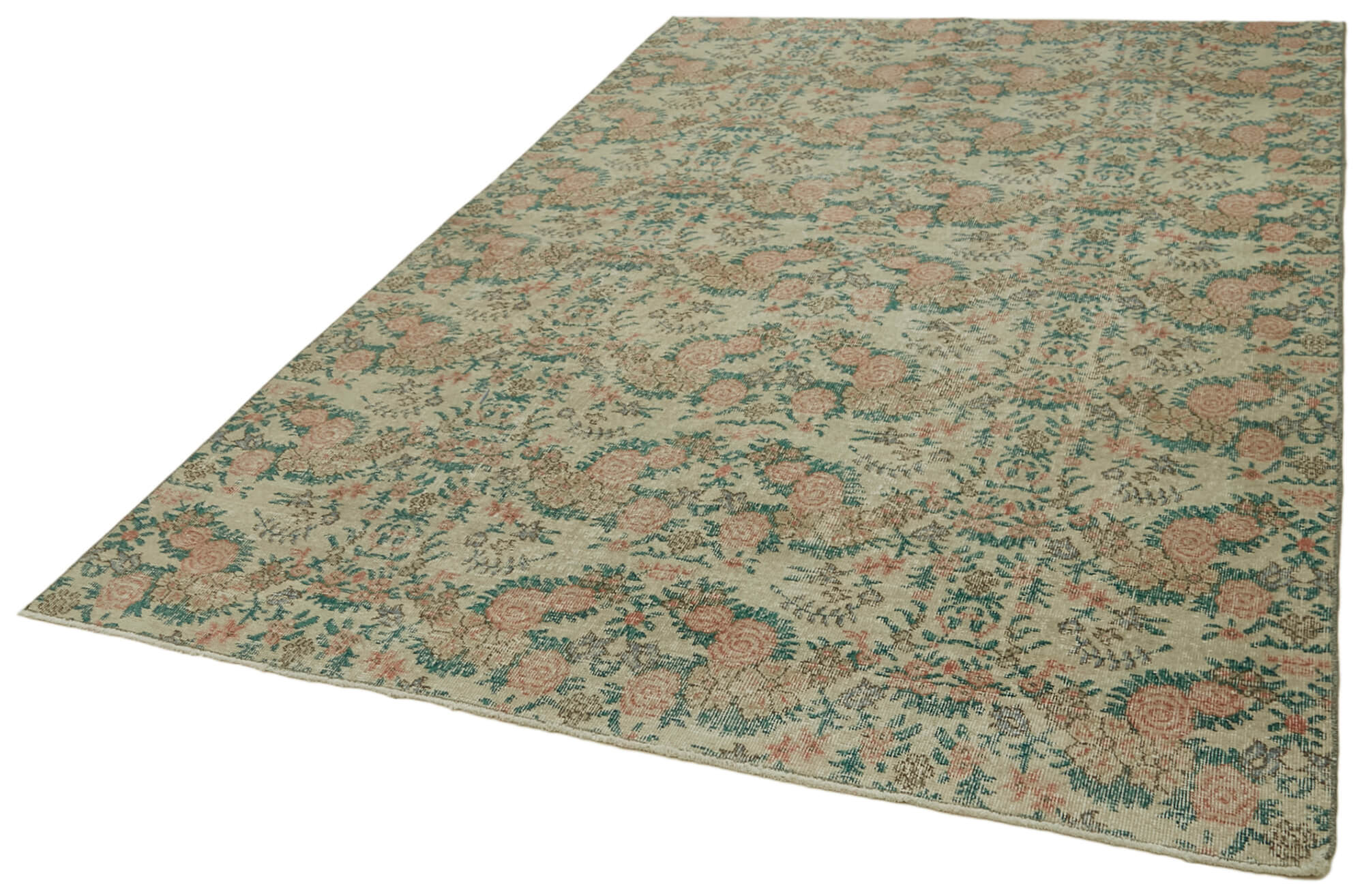 Handmade Wool Area Rug – Vintage Cotton Rug 6'1''x9'4'' Beige Eskiteme Style