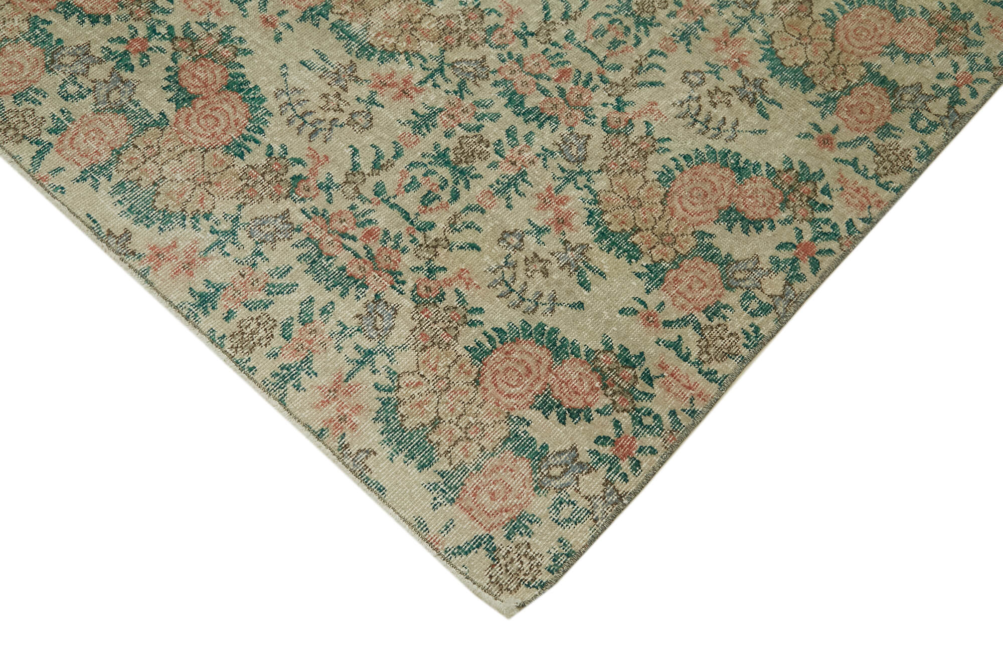 Handmade Wool Area Rug – Vintage Cotton Rug 6'1''x9'4'' Beige Eskiteme Style