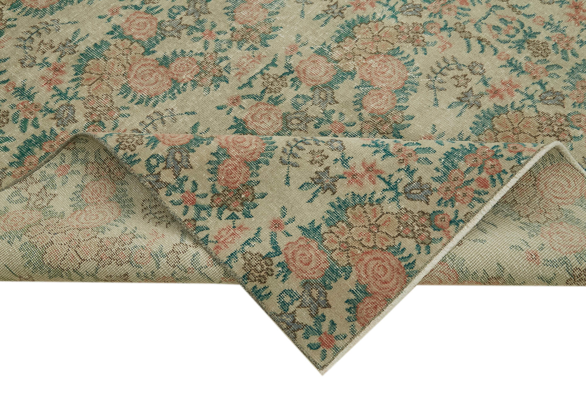 Handmade Wool Area Rug – Vintage Cotton Rug 6'1''x9'4'' Beige Eskiteme Style