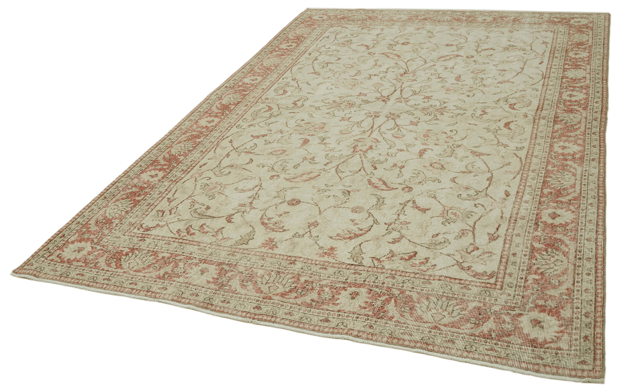 Handmade Wool Area Rug – Vintage Cotton Rug | Neutral Beige Carpet 6'3''x9'5''