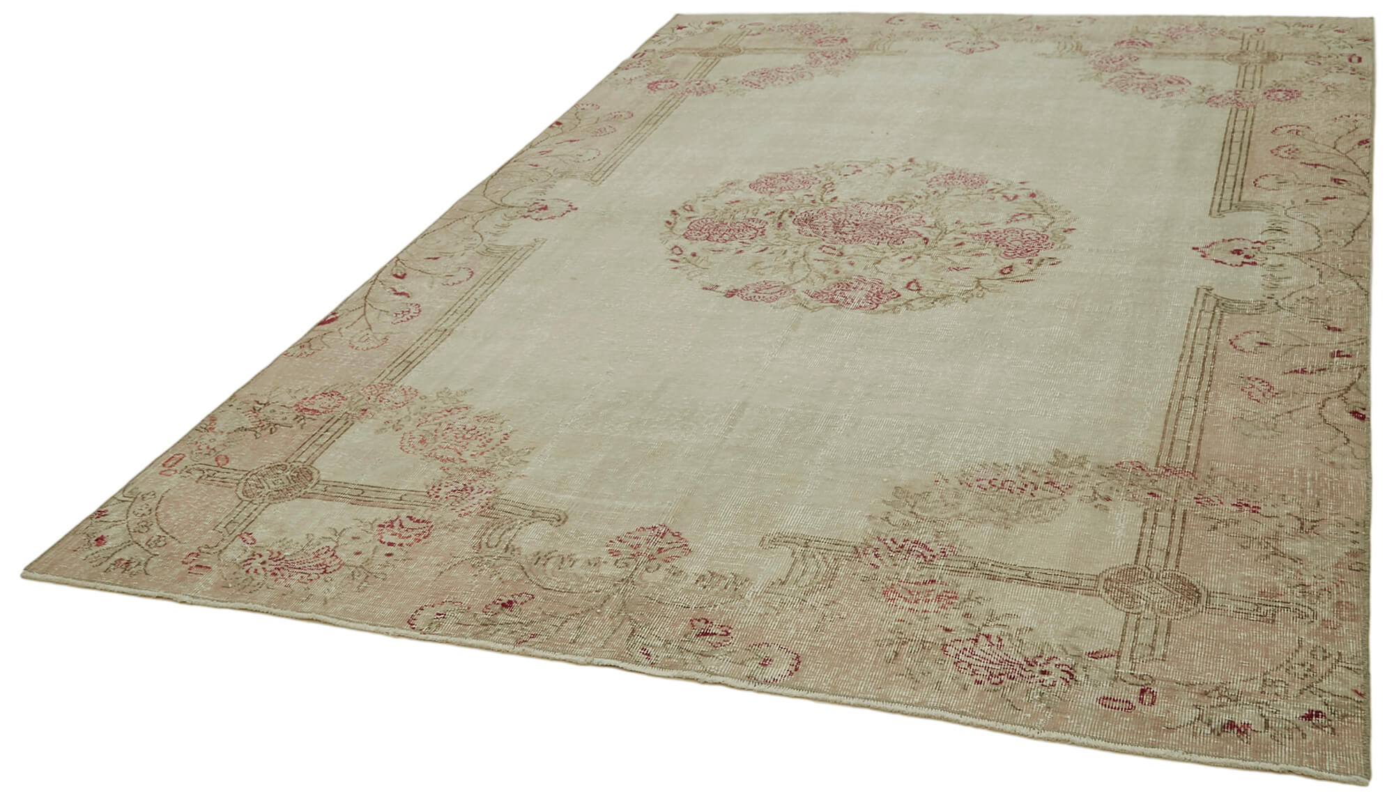 Handmade Wool Area Rug – Vintage Cotton Rug | Beige Wool Carpet 6'10''x9'2''