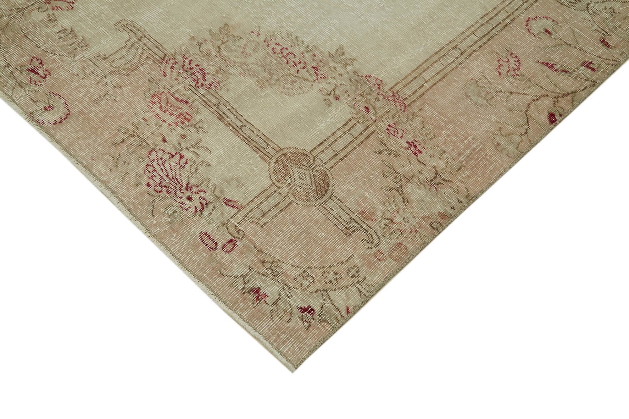 Handmade Wool Area Rug – Vintage Cotton Rug | Beige Wool Carpet 6'10''x9'2''