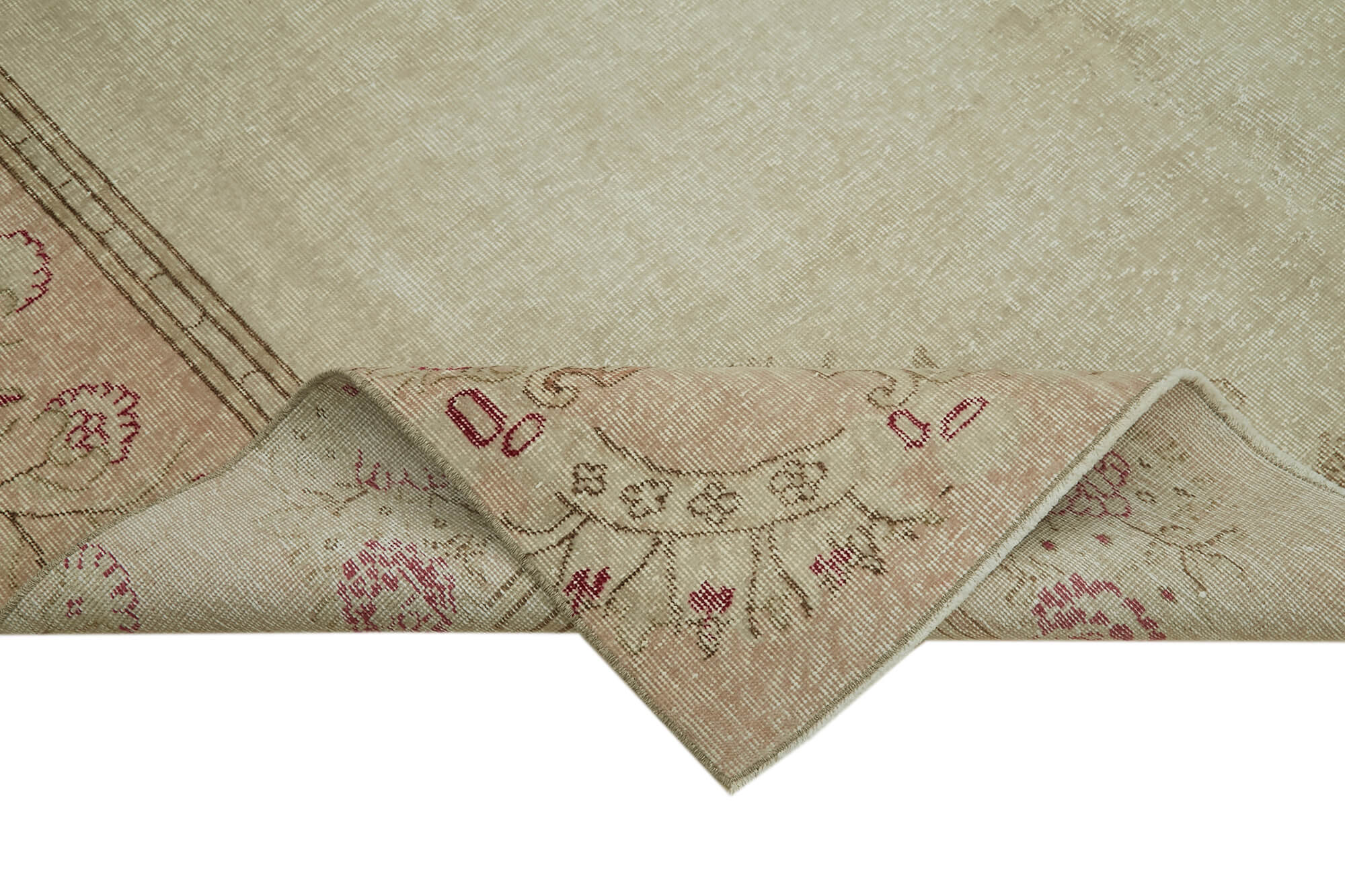Handmade Wool Area Rug – Vintage Cotton Rug | Beige Wool Carpet 6'10''x9'2''