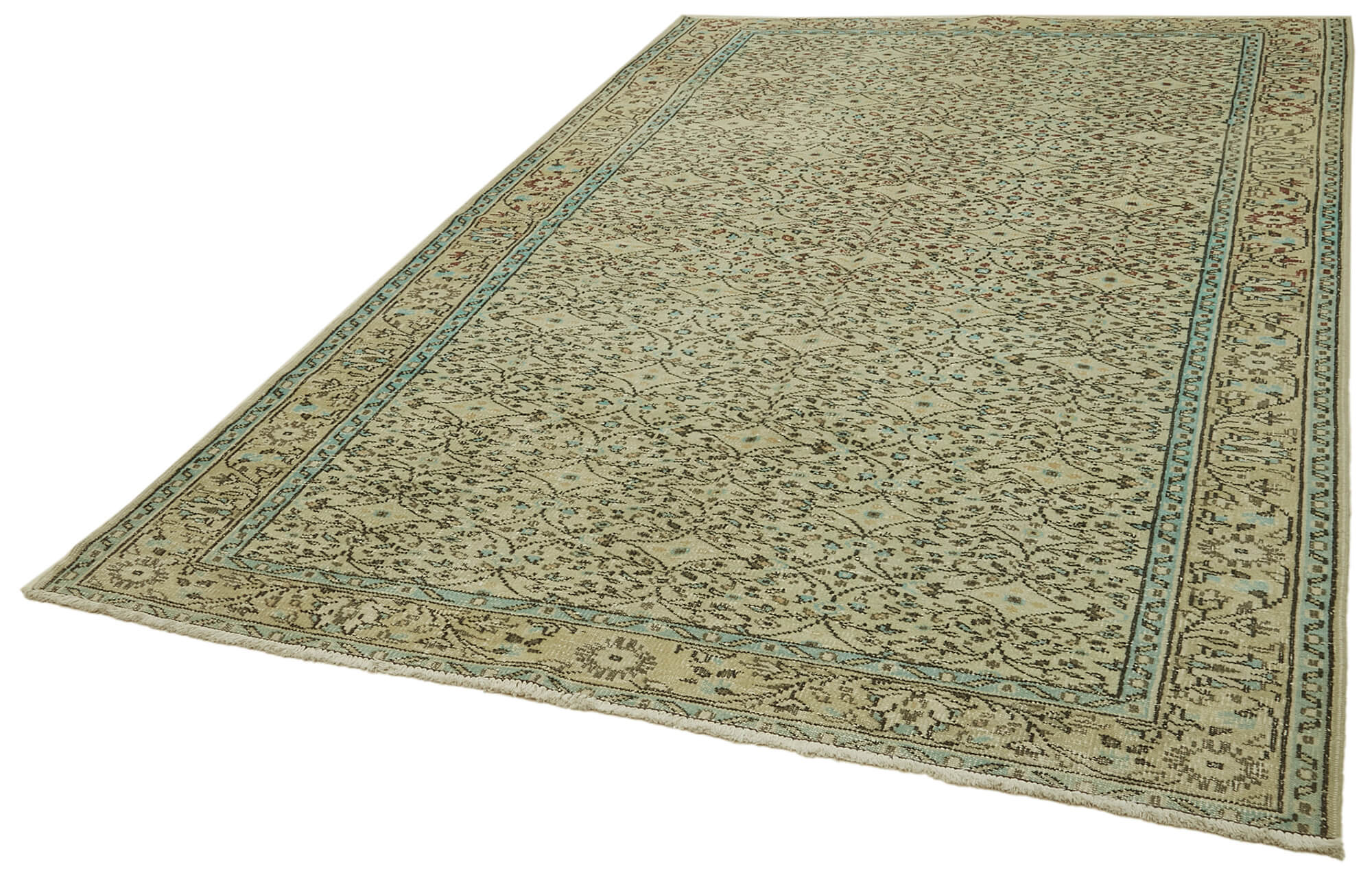 Handmade Vintage Area Rug – Neutral Beige Cotton Wool Carpet 6'6''x9'8''