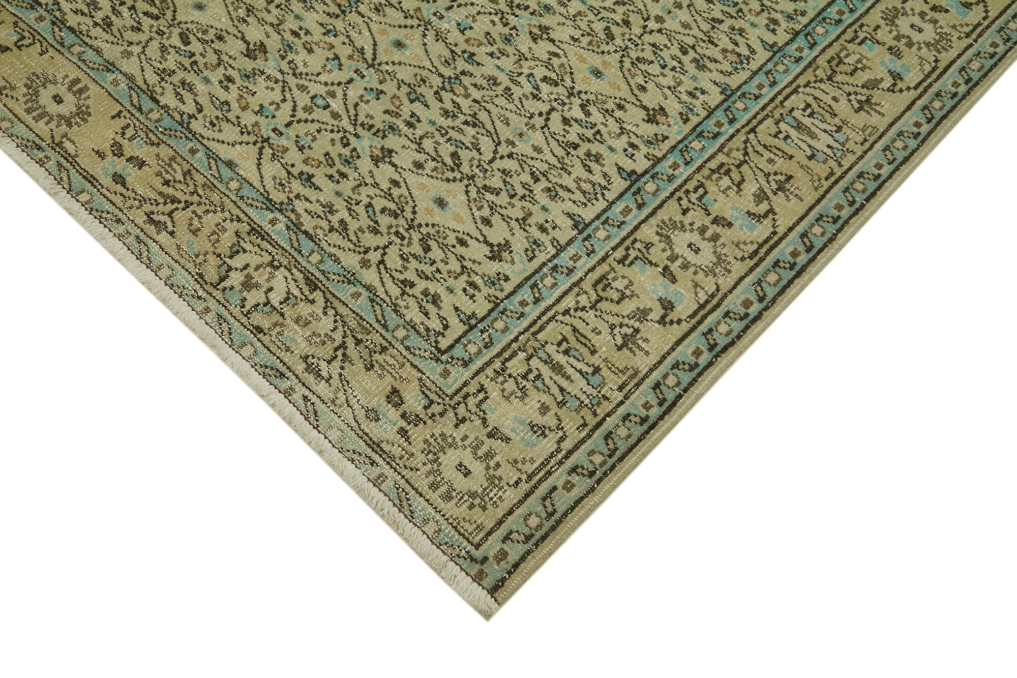 Handmade Vintage Area Rug – Neutral Beige Cotton Wool Carpet 6'6''x9'8''