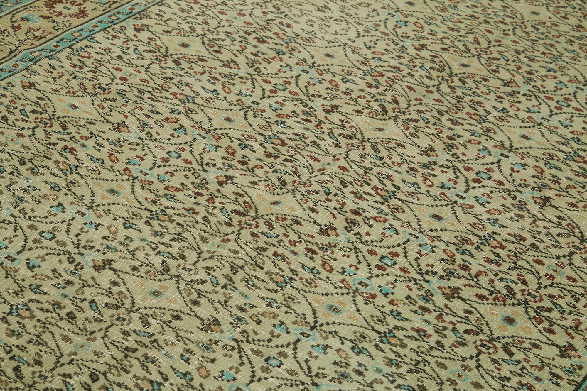 Handmade Vintage Area Rug – Neutral Beige Cotton Wool Carpet 6'6''x9'8''
