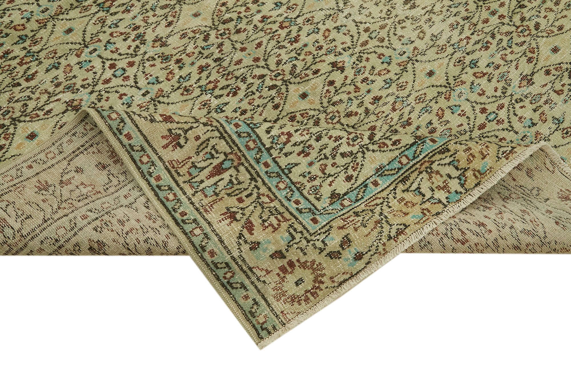 Handmade Vintage Area Rug – Neutral Beige Cotton Wool Carpet 6'6''x9'8''