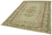 Handmade Vintage Area Rug - Neutral Beige Wool Cotton Turkish Rug 5'5''x7'6''