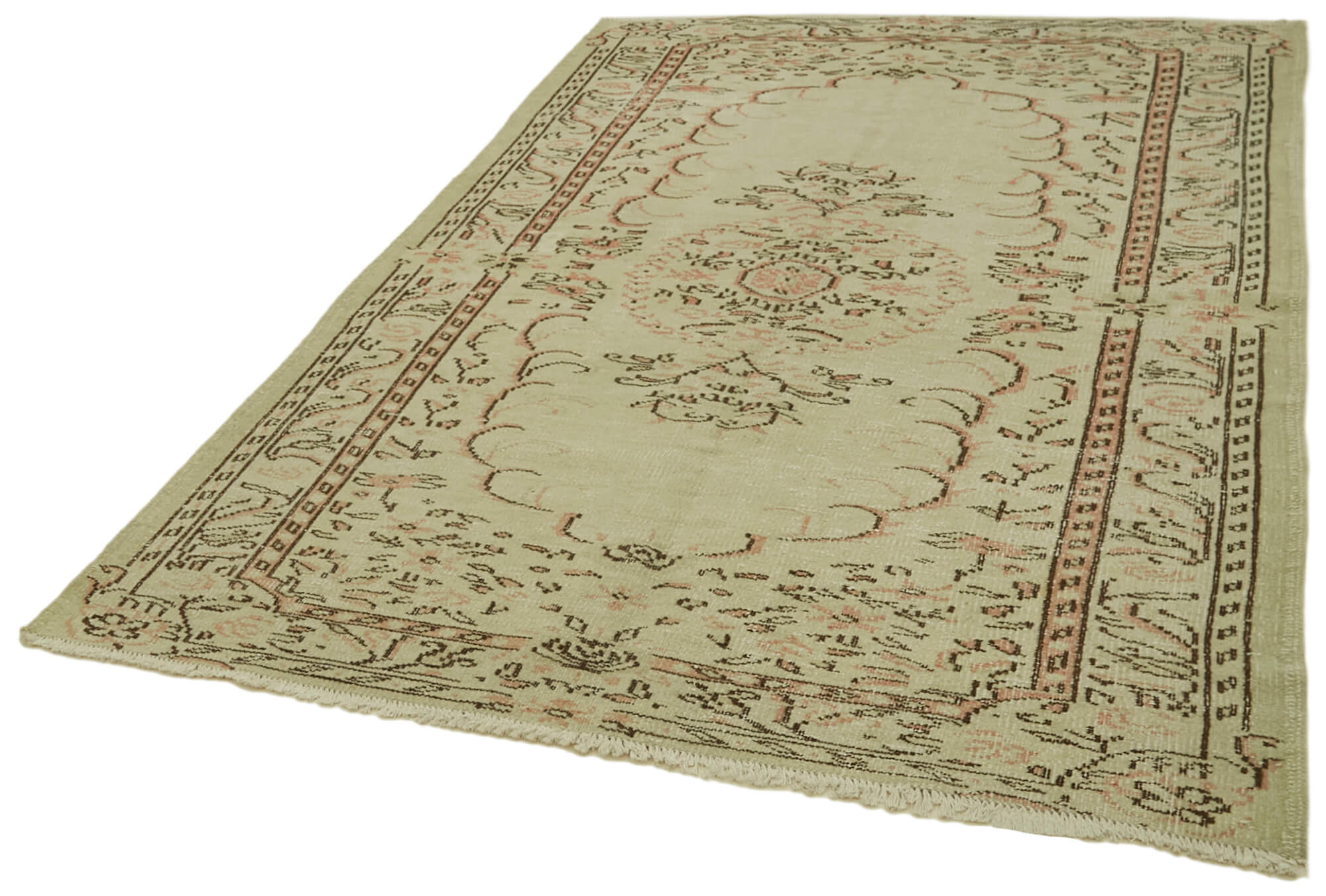 Handmade Vintage Area Rug - Neutral Beige Wool Cotton Turkish Rug 5'5''x7'6''