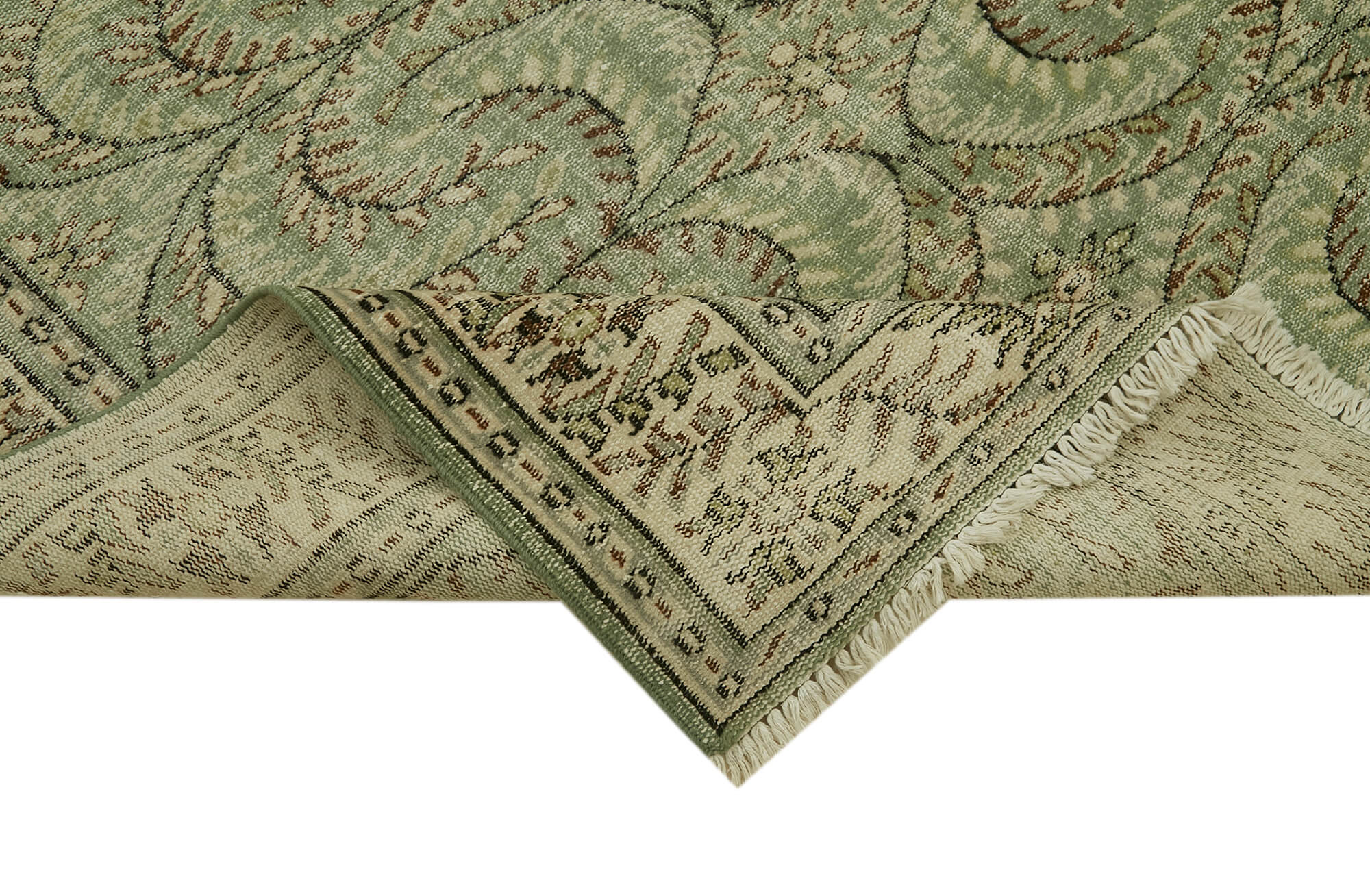 Handmade Wool Area Rug – Vintage Cotton Rug Green 6'0''x9'2'' Durable Cotton Blend
