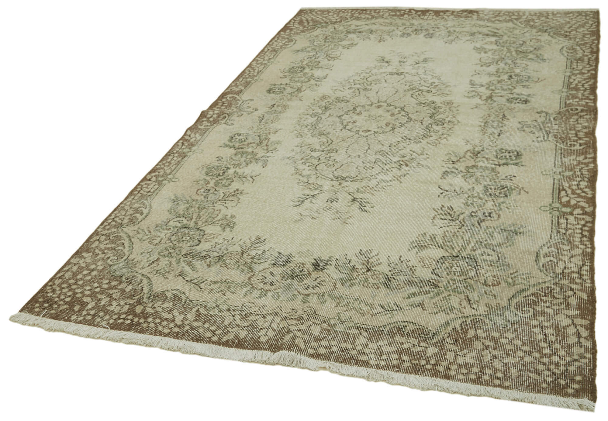 Handmade Vintage Area Rug – Neutral Beige Wool Cotton Rug 5'5'' x 9'1''