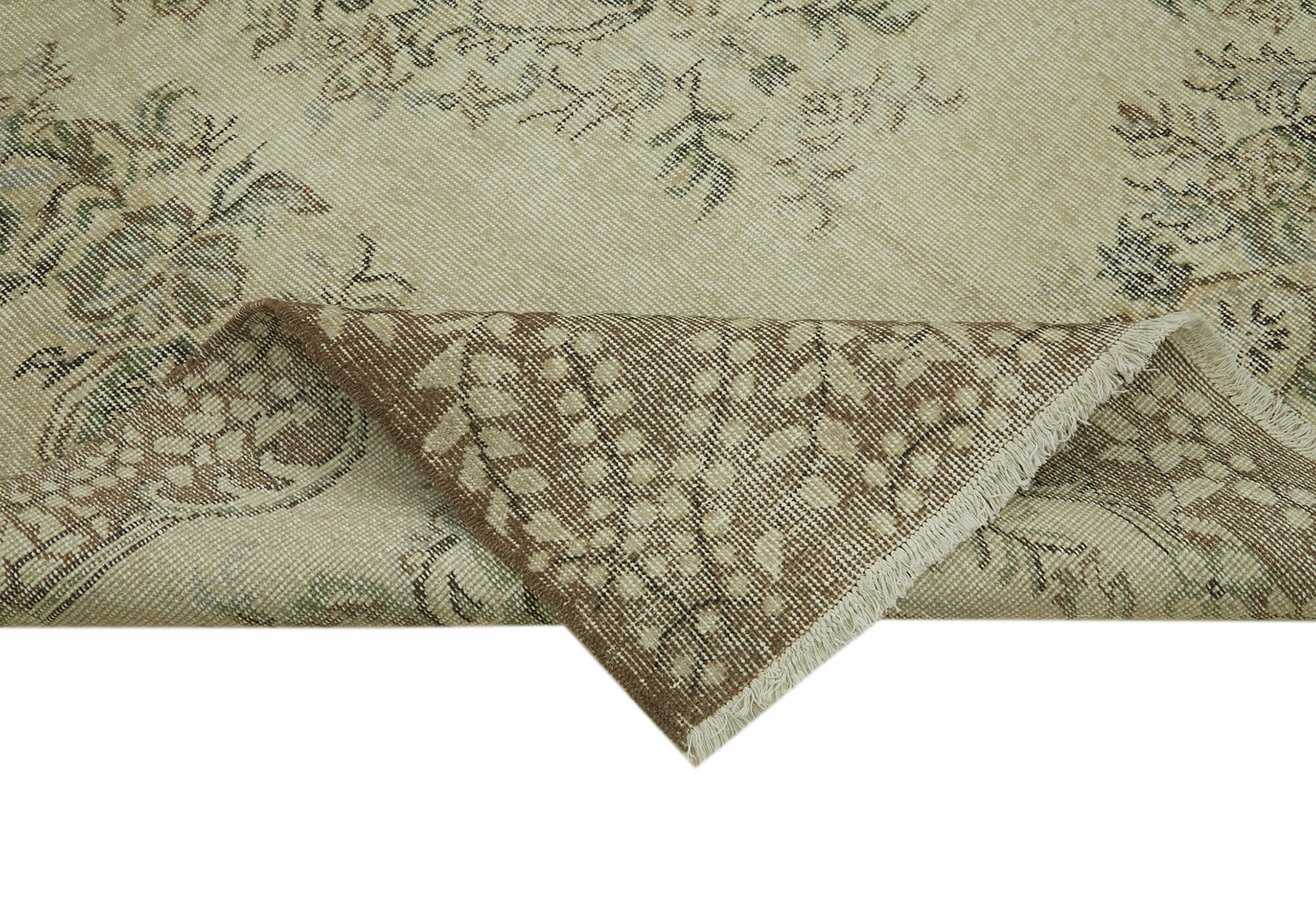 Handmade Vintage Area Rug – Neutral Beige Wool Cotton Rug 5'5'' x 9'1''
