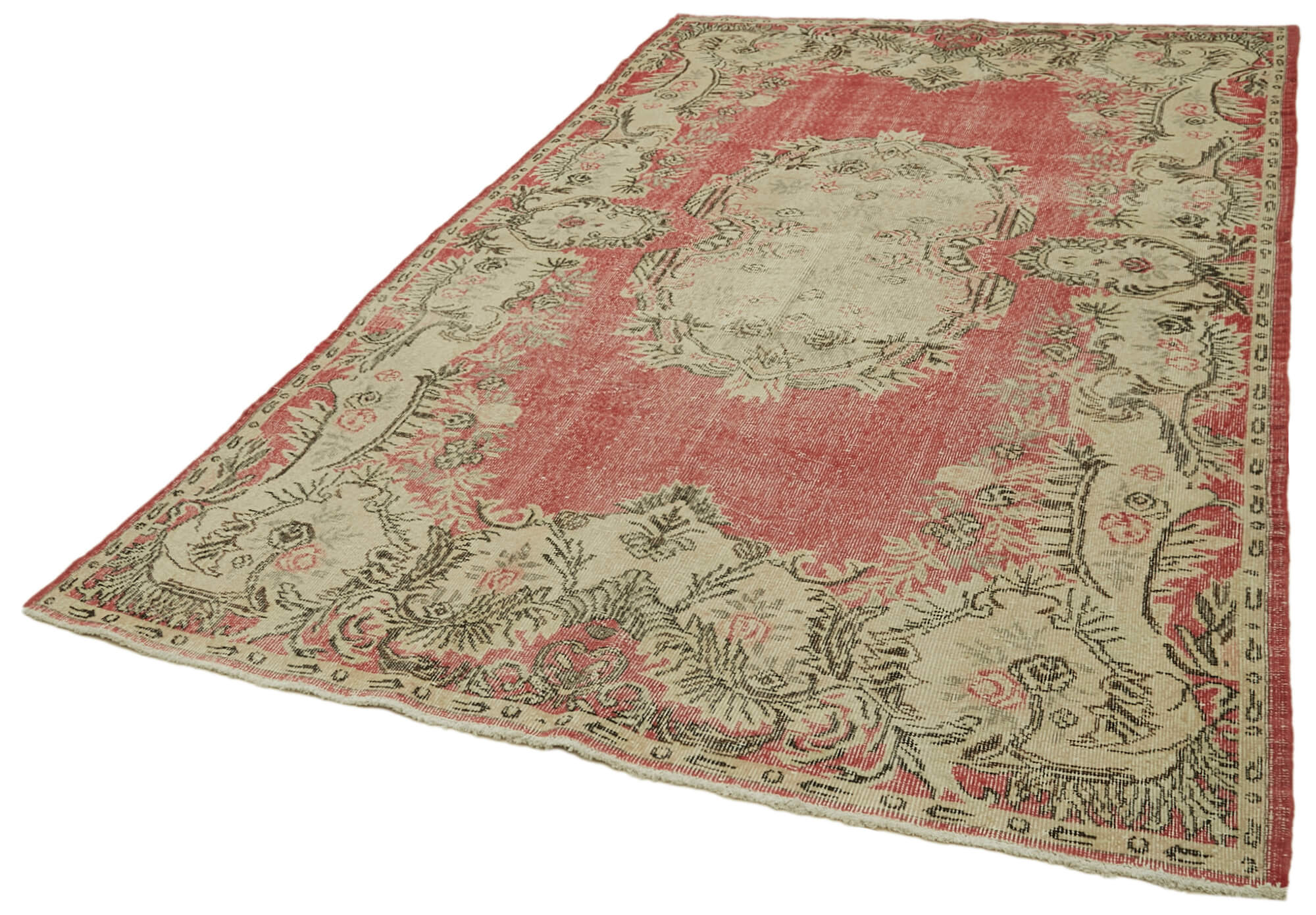 Vintage Handmade Area Rug – Beige Wool Rug, Hand Woven Cotton Wool Carpet 5'10'' x 10'4''
