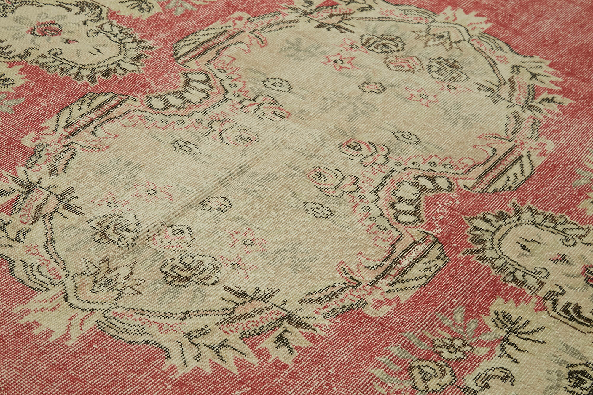 Vintage Handmade Area Rug – Beige Wool Rug, Hand Woven Cotton Wool Carpet 5'10'' x 10'4''