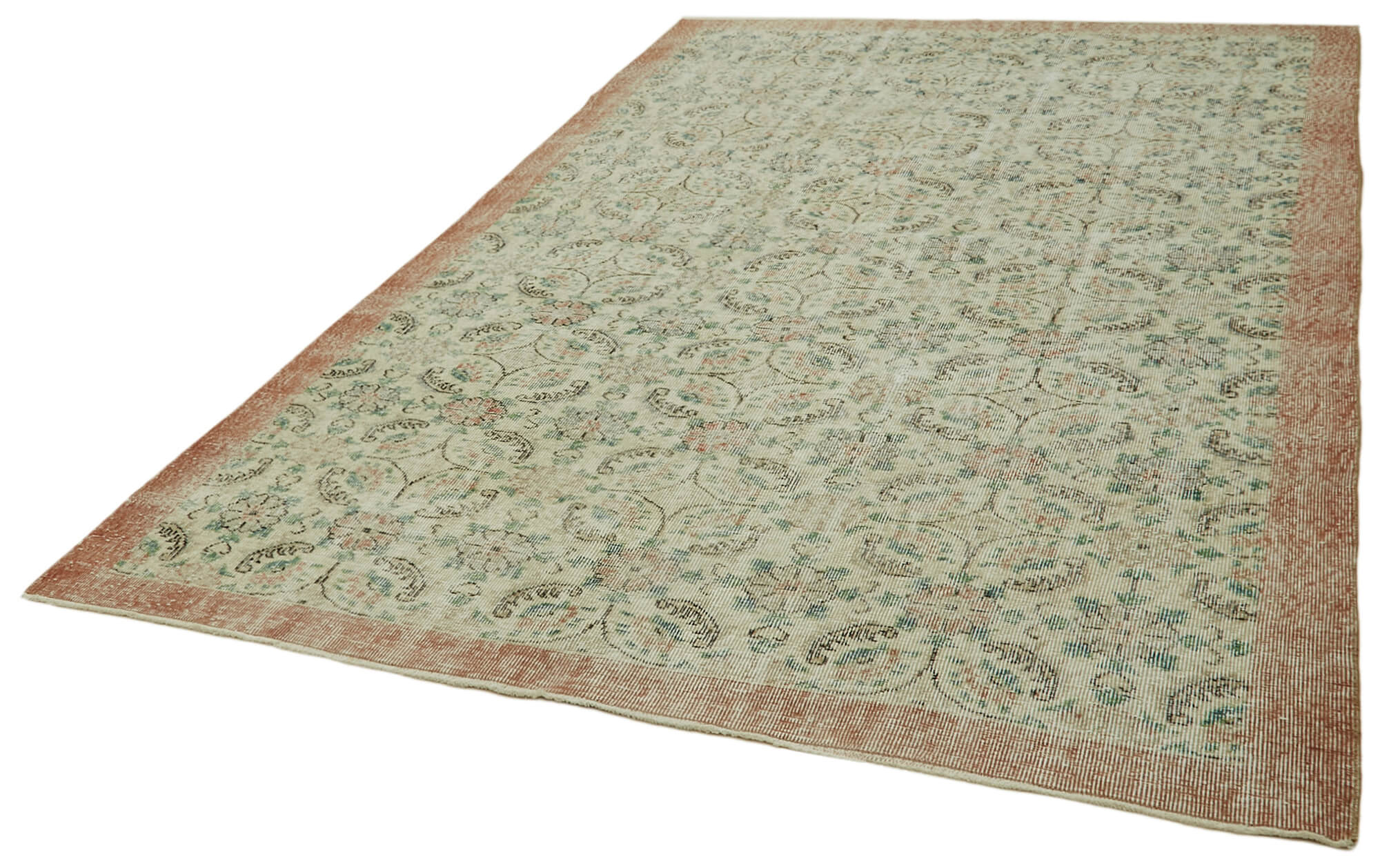 Handmade Vintage Area Rug – Beige Wool Carpet with Durable Cotton Weave 6'2''x9'8''