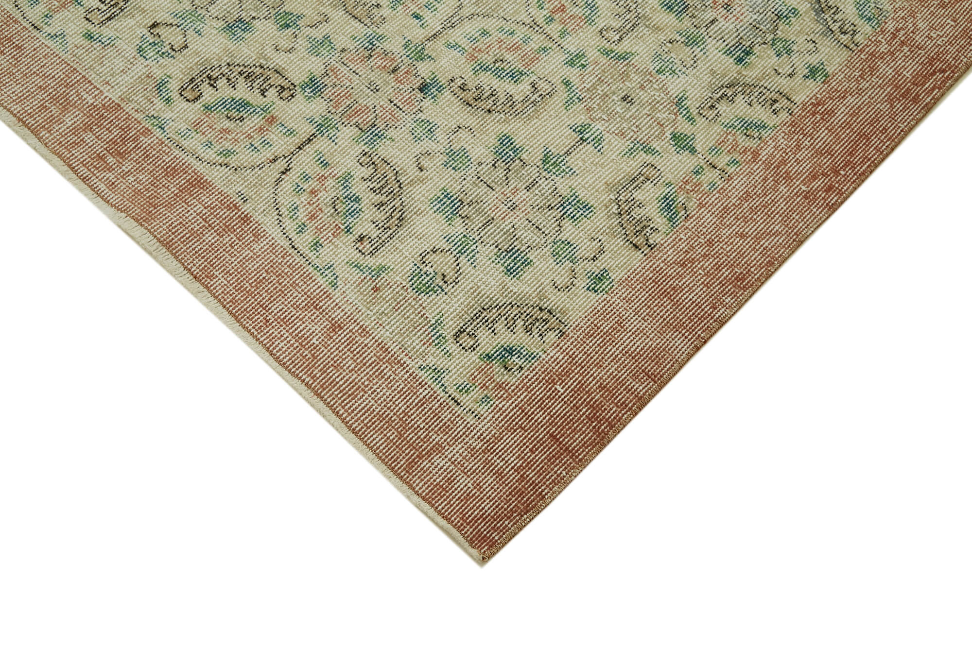 Handmade Vintage Area Rug – Beige Wool Carpet with Durable Cotton Weave 6'2''x9'8''