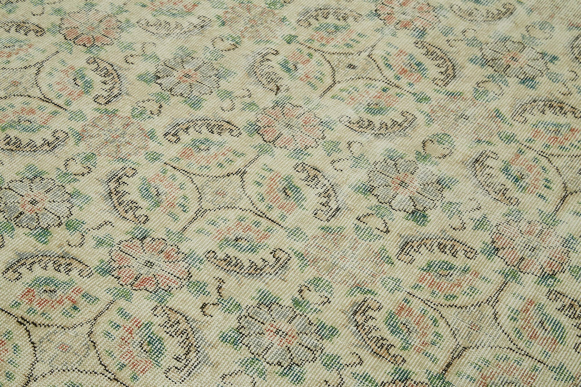 Handmade Vintage Area Rug – Beige Wool Carpet with Durable Cotton Weave 6'2''x9'8''