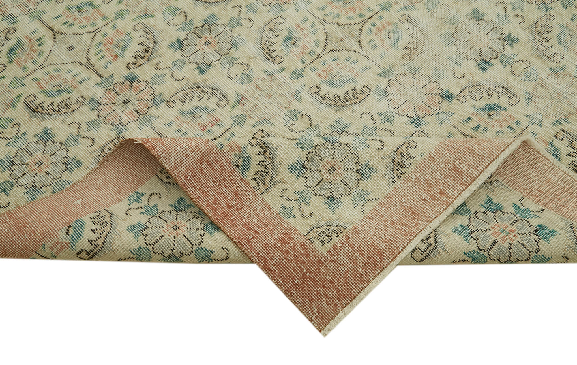 Handmade Vintage Area Rug – Beige Wool Carpet with Durable Cotton Weave 6'2''x9'8''