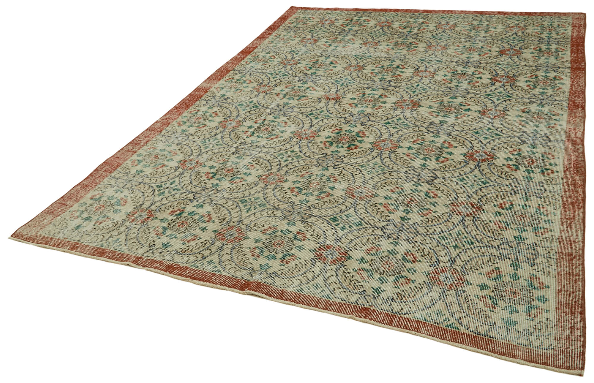 Handmade Wool Area Rug – Vintage Cotton Rug 6'6'' x 9'9'' | Beige Wool Carpet