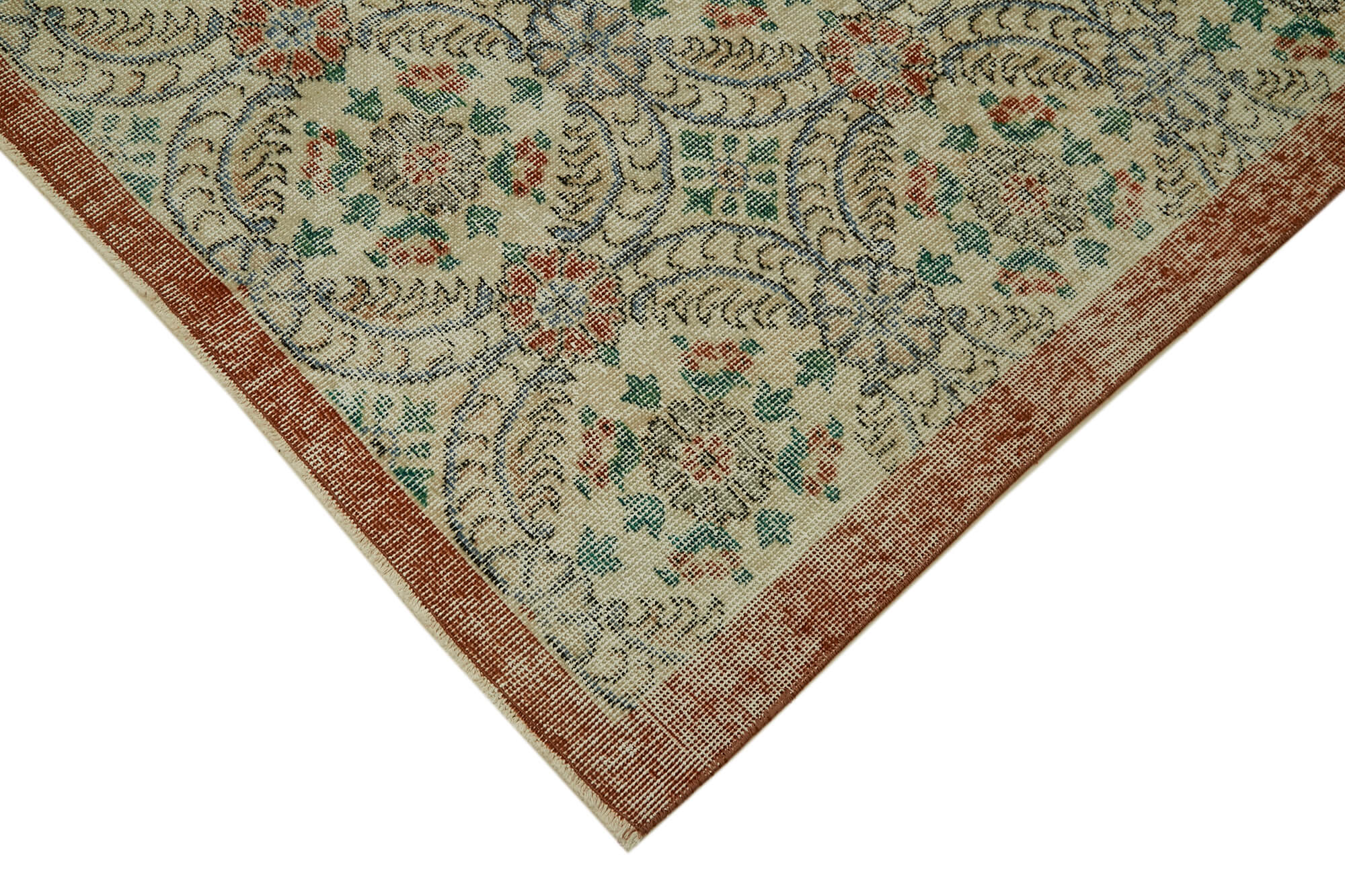 Handmade Wool Area Rug – Vintage Cotton Rug 6'6'' x 9'9'' | Beige Wool Carpet