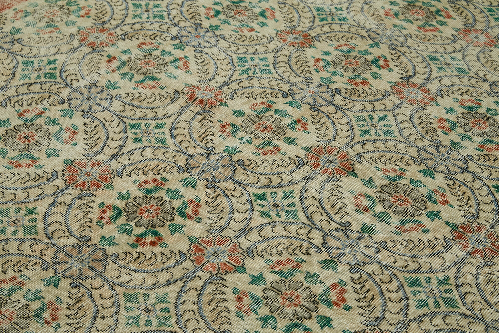 Handmade Wool Area Rug – Vintage Cotton Rug 6'6'' x 9'9'' | Beige Wool Carpet