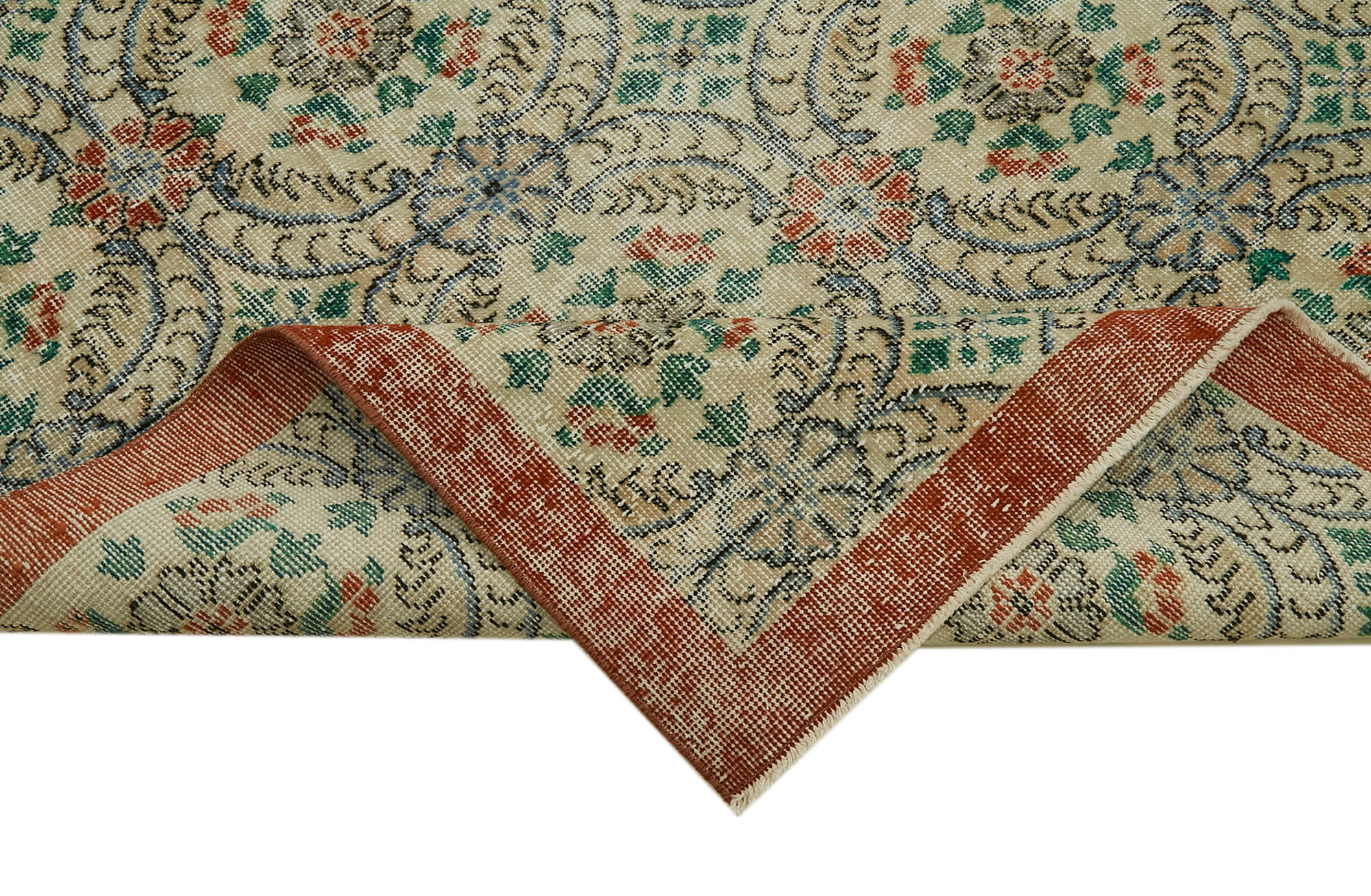 Handmade Wool Area Rug – Vintage Cotton Rug 6'6'' x 9'9'' | Beige Wool Carpet