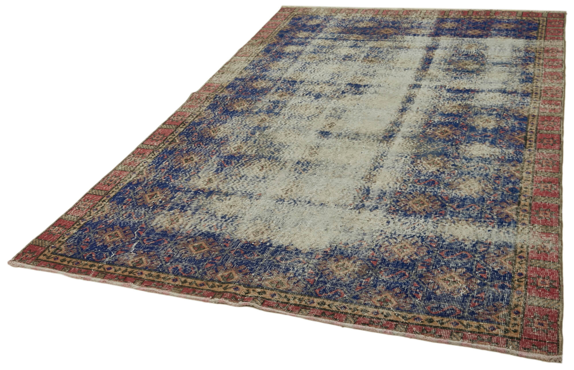 Handmade Vintage Area Rug – Beige Wool Carpet With Durable Cotton Weave 5'8''x8'10''