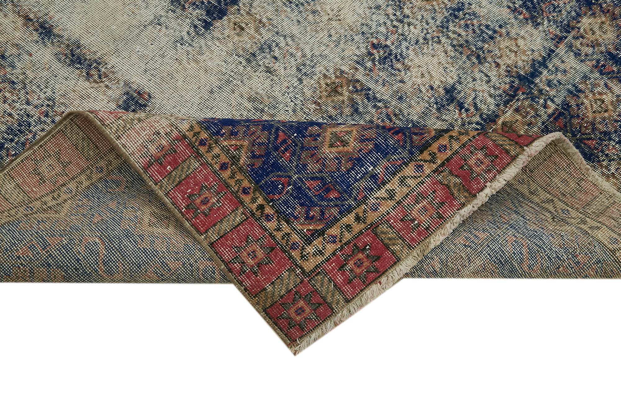 Handmade Vintage Area Rug – Beige Wool Carpet With Durable Cotton Weave 5'8''x8'10''
