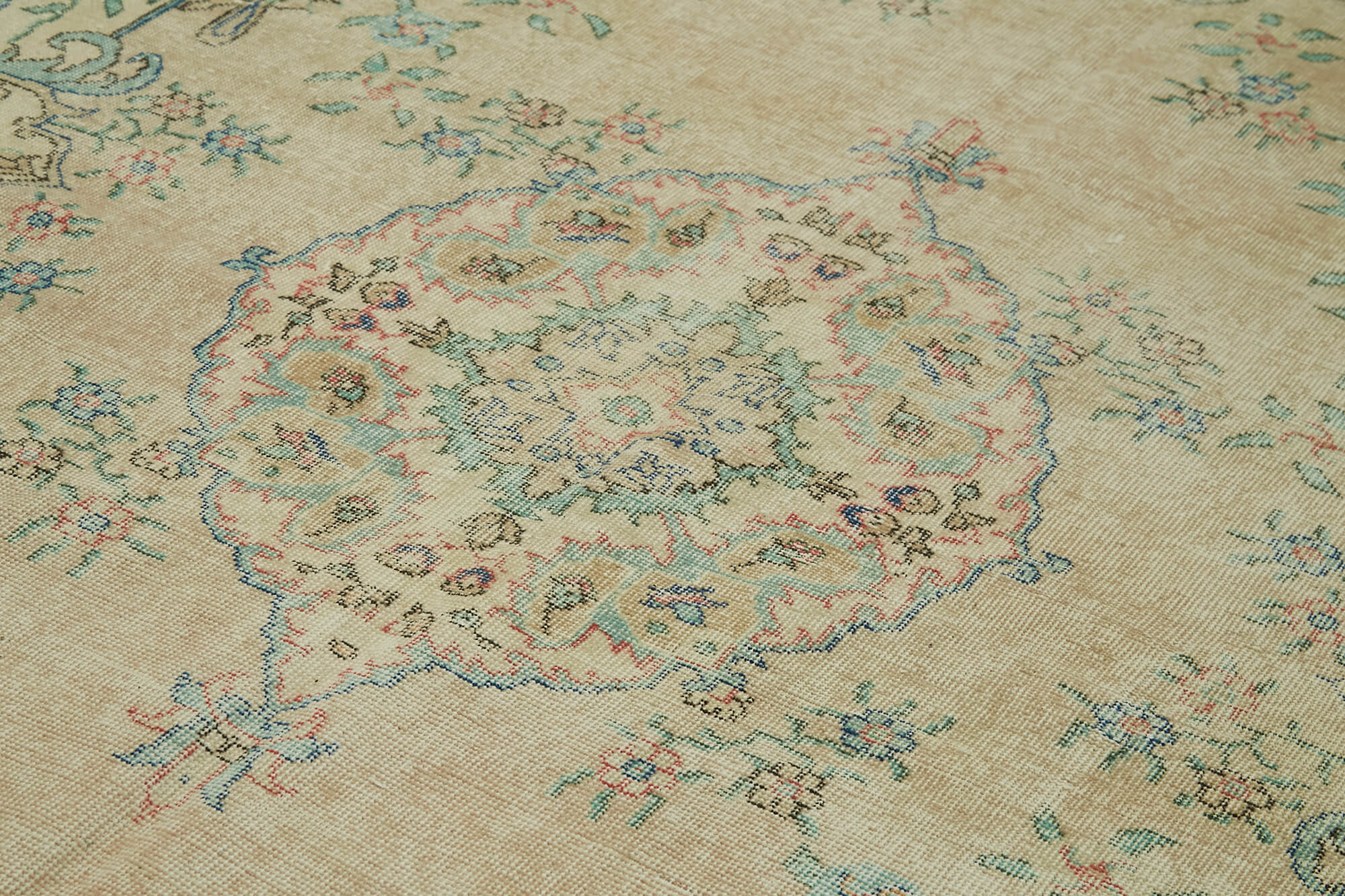 Handmade Wool Area Rug – Vintage Cotton Rug Beige 6'3''x10'0'' Soft Durable Carpet