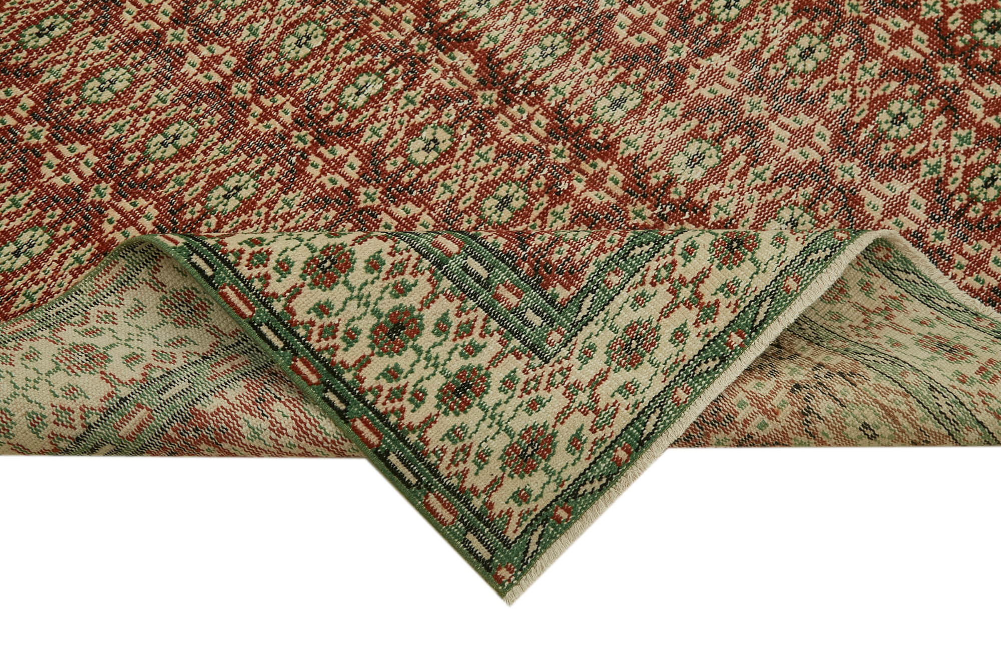 Handmade Wool Area Rug – Vintage Cotton Rug | Beige 5'9'' x 9'0'' Classic