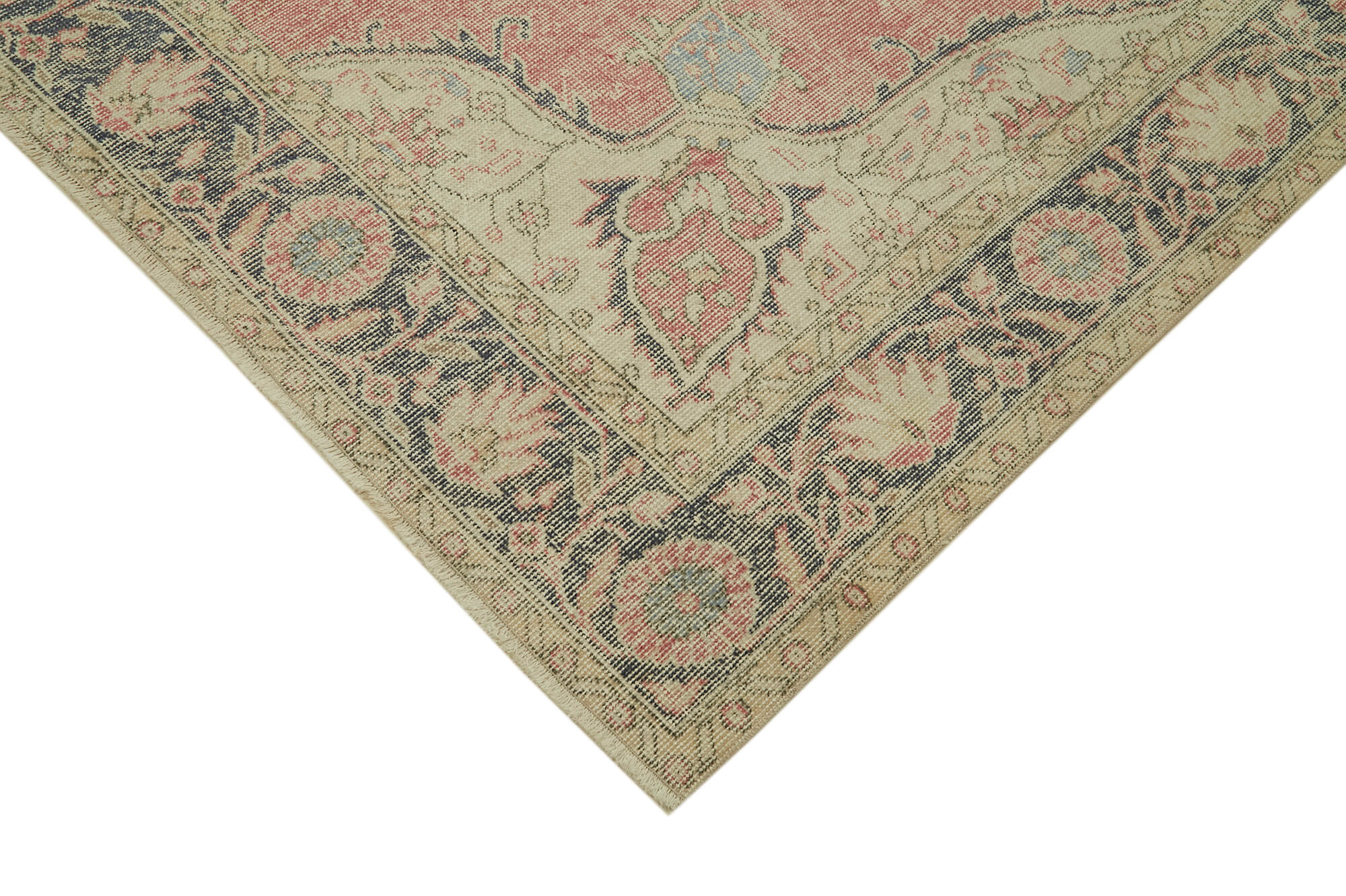 Handmade Wool Area Rug - Vintage Cotton Rug 6'1''x10'1'' Beige Traditional Carpet